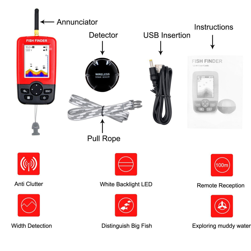 Wireless Sonar Sensor Fish Fin - Fishing Boat Depth Finder avaliação e preço